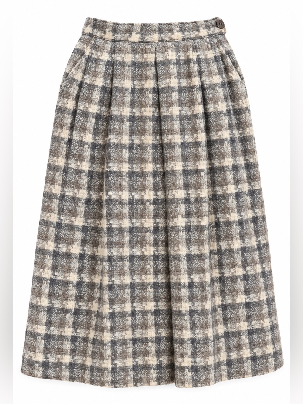 vintage Laird-Portch of Scotland Vintage Wool Mohair Plaid Midi Skirt Gray Cream
